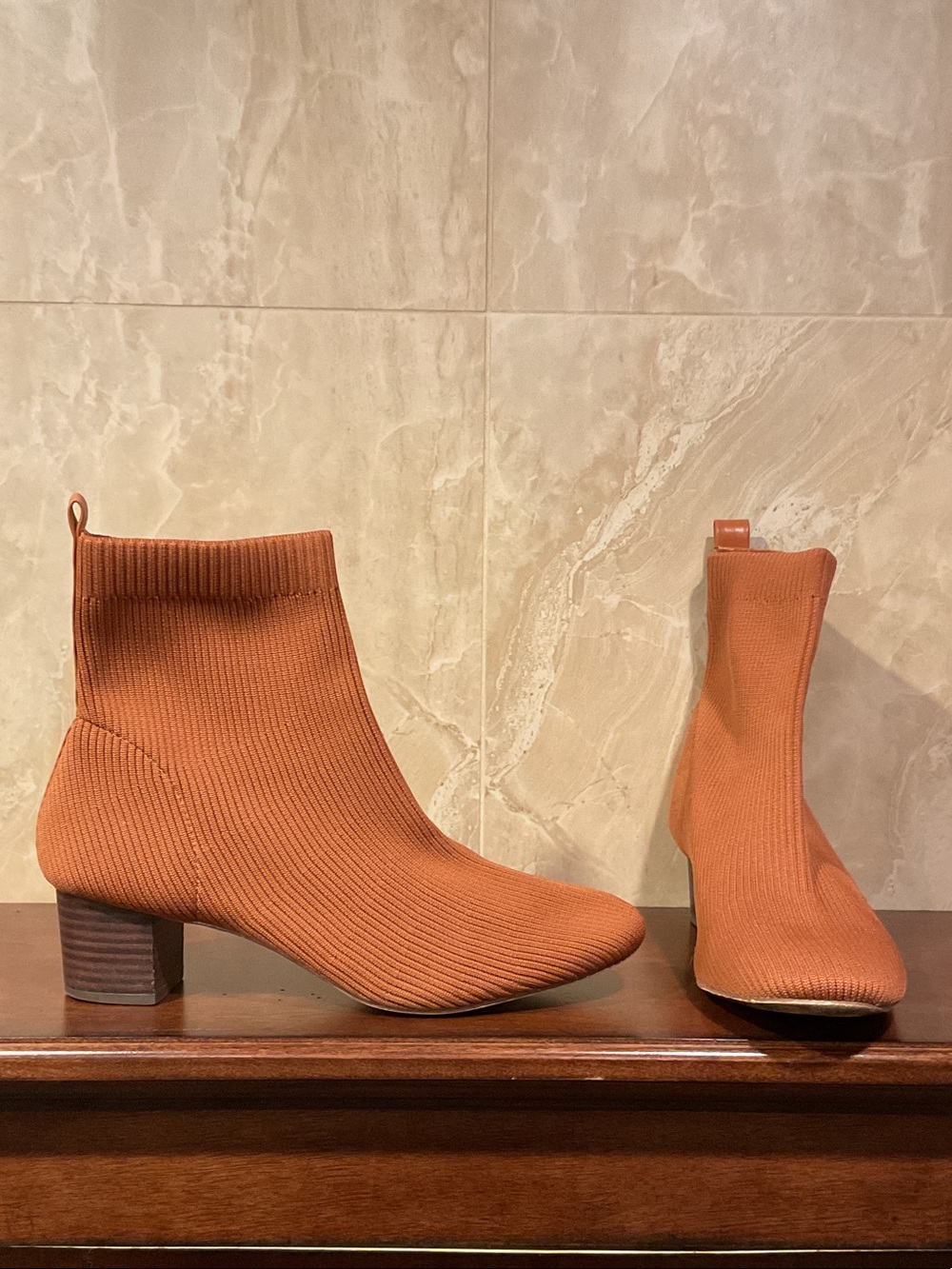 Knit Ankle Booties in Terracotta Sock Fit, Size 11M